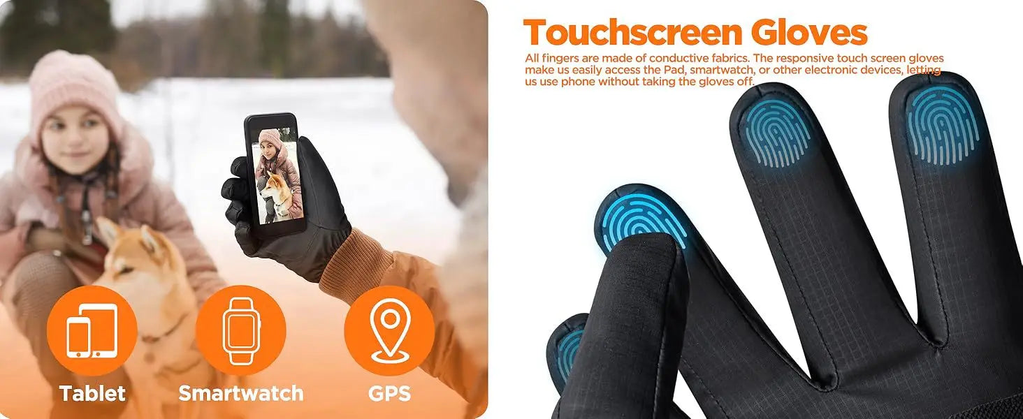 Winter Waterproof Warm Gloves Outdoor Sports Ski Snow Windproof for Cold Weather Thermal, for Fishing Hiking Hunting Cycling