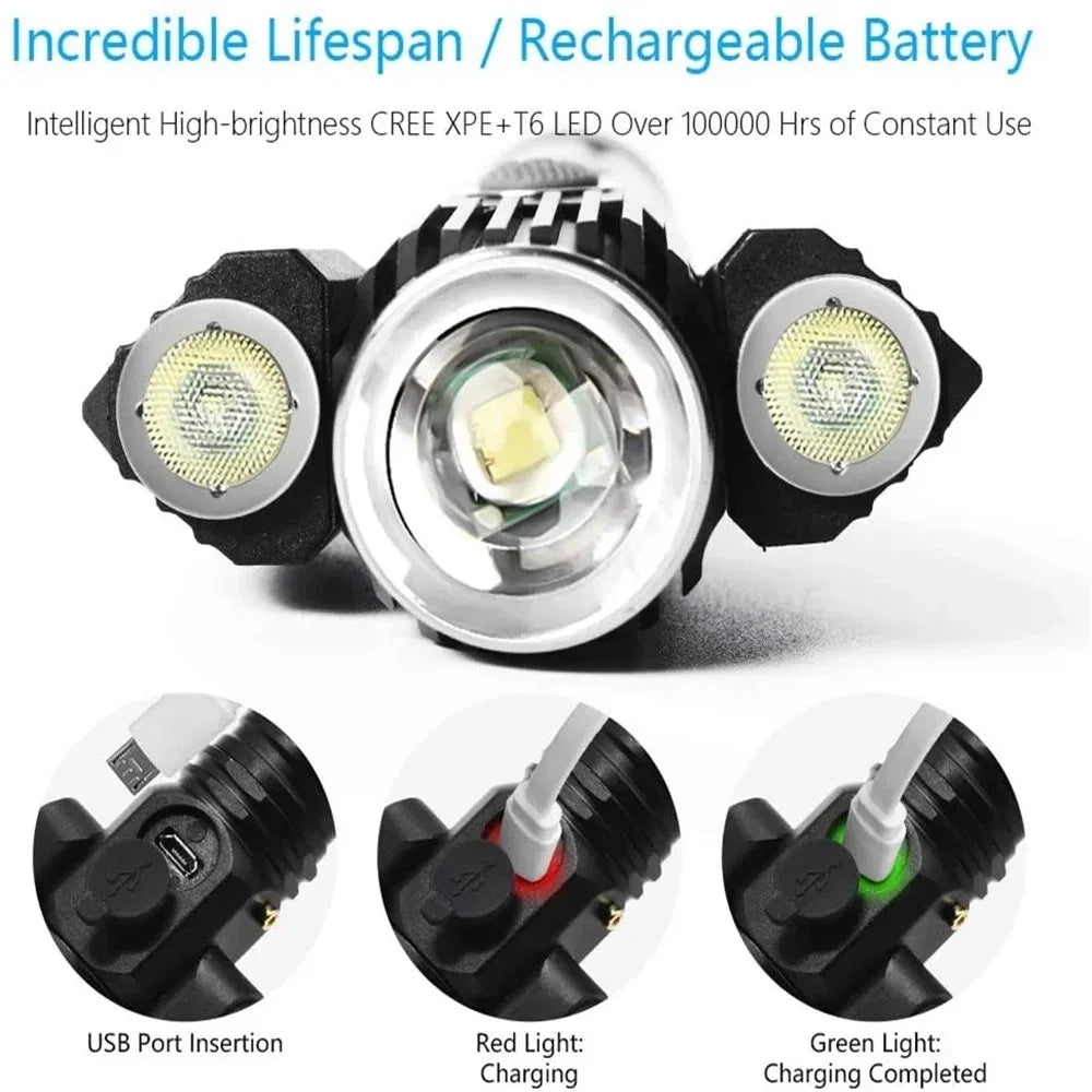 Tactical Flashlight 13000 Lumens 360' Adjustable USB Rechargeable Torch 18650 Hand Lamp Zoomable Bicycle Light Best For Camping