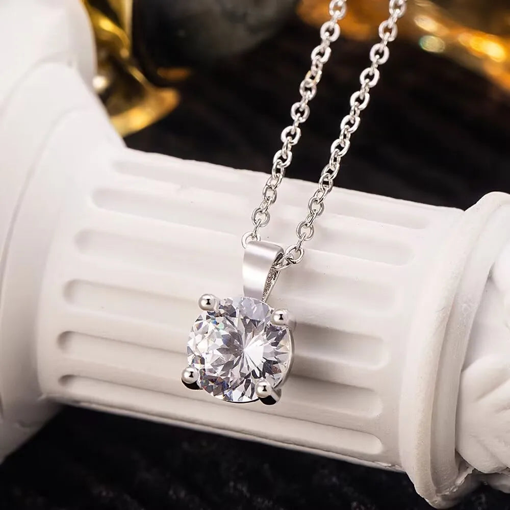 Lihong Classic Women's Necklace AAAAA Zirconia 1ct Four Prong 925 Sterling Silver Pendant Luxury Fine Jewelry