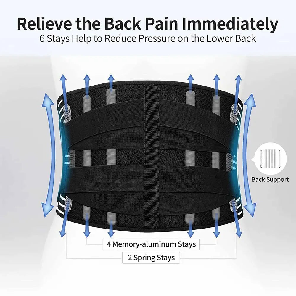 Elstiac Lumbar Back Belt Waist Support Trainer Adjustable Lumbar Pad with 6 Stays Abdominal Binder Fitness Gym Belts Women Men