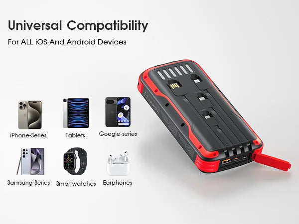 40000mAh Solar Power Bank With Cable Portable Charging Poverbank External Battery Charger Strong Flashlight  for All Smartphones