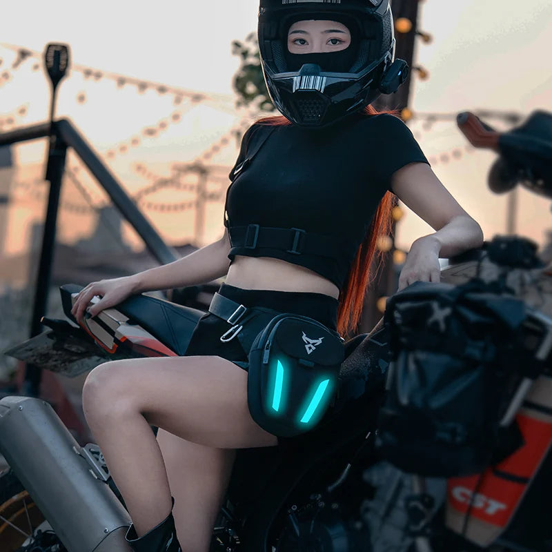 LED Light Drop Leg Bag Motorcycle Waterproof Waist Bag Hip Bum Fanny Pack For Outdoor Riding Cycling Hiking Fishing Climbing