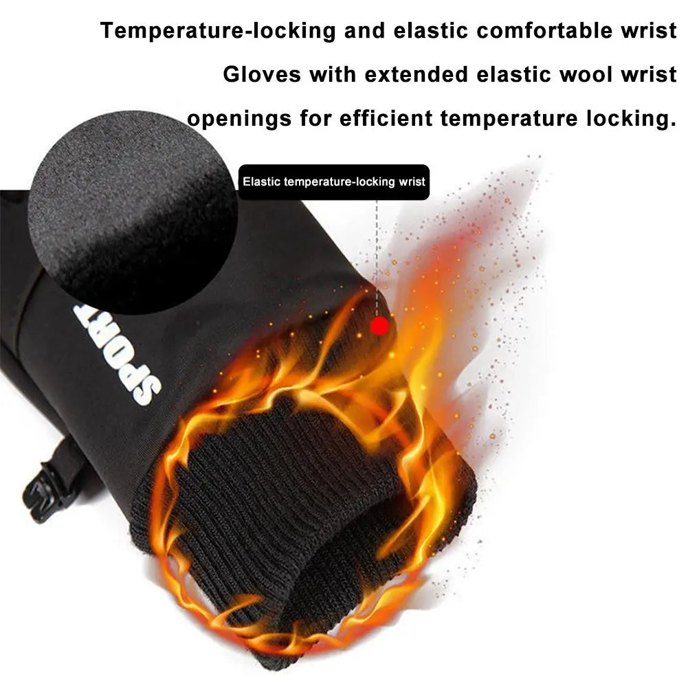 1 Pair Waterproof Winter Gloves Thermal Fleece Lining Windproof Anti Slip Touchscreen For Cycling Skiing Hiking Outdoor Sports