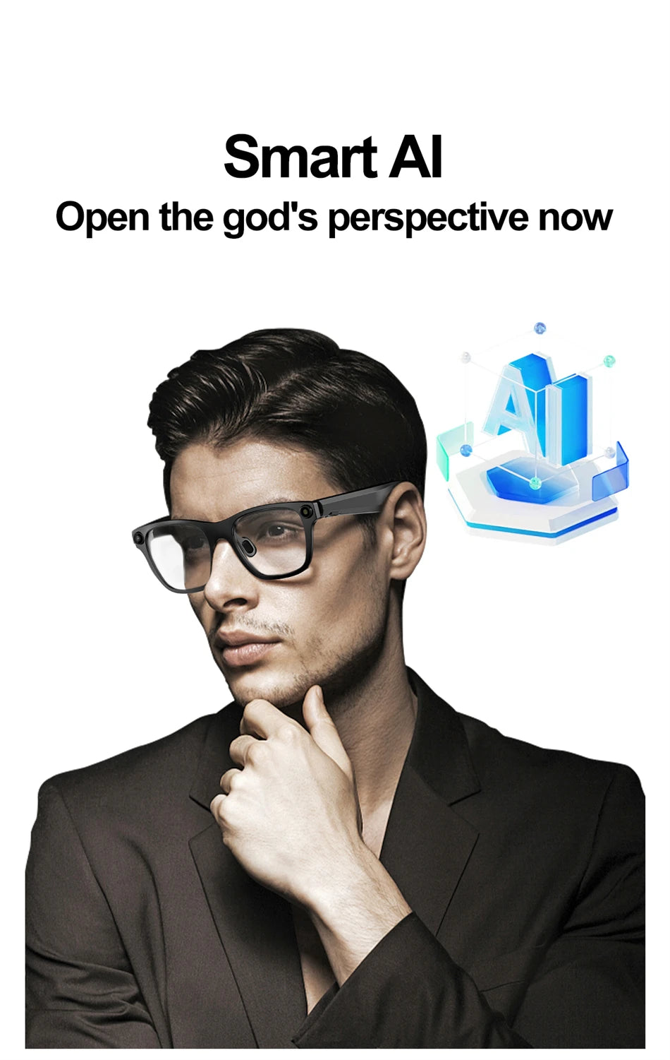 New AI Smart Glasses 500W Camera 1080P Video Smart Glasses with Camera Bluetooth Glasses Anti-Blue Light Glasses Everyday Wear