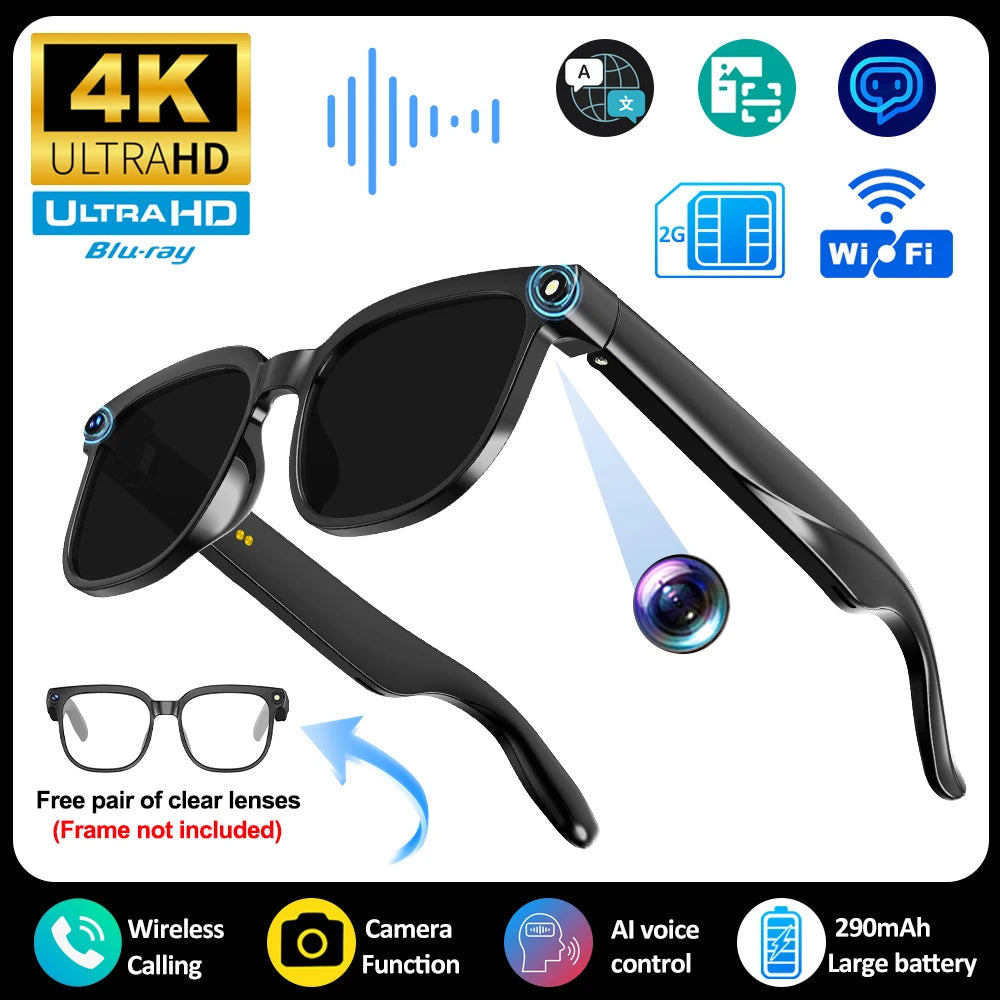 2026 AI Smart Glasses with 8MP Camera Video Recording 100+ Languages Translation Bluetooth Call Music Play Sunglasses Men Women