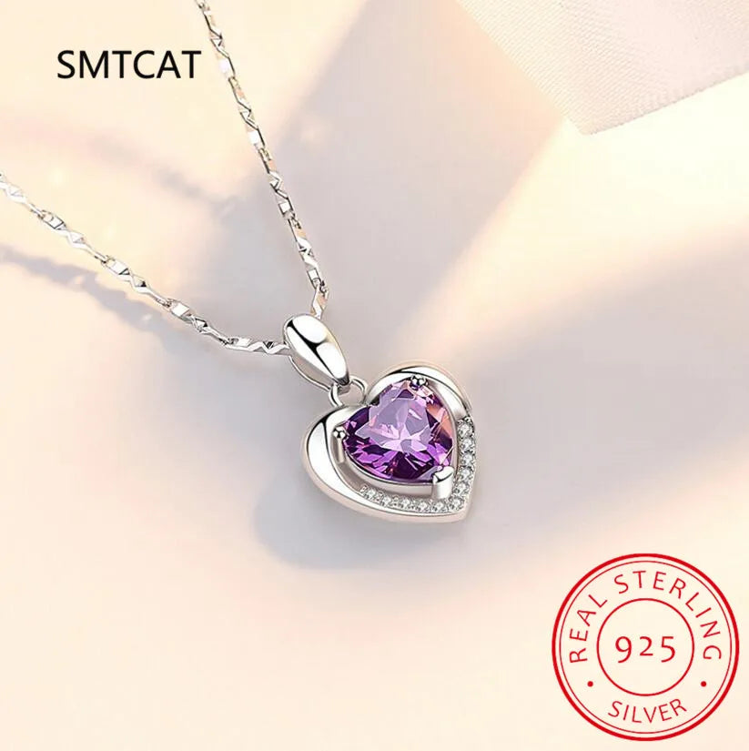 Natural Blue Topaz 925 Sterling Silver Gemstone Romantic Heart Pendant Necklace for Women Fine Jewelry Collares de Prata