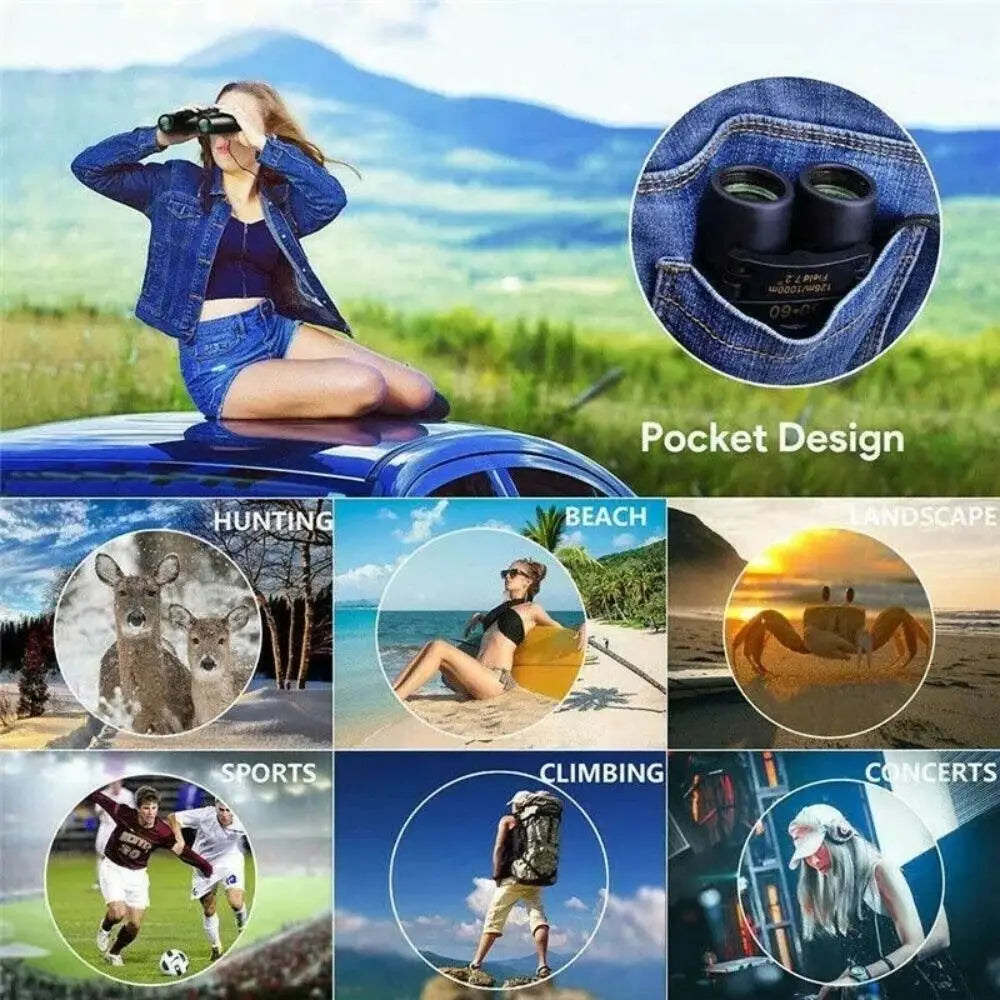 30x60 HD Zoom Binoculars Long-Distance Vision High-definition Portable Binocular Telescope Focusing Knob Night Vision