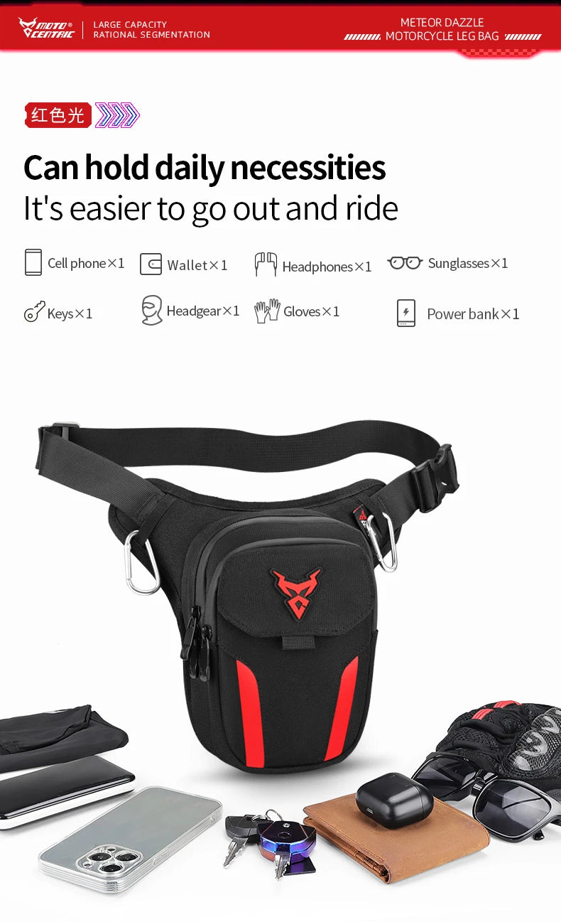 LED Light Drop Leg Bag Motorcycle Waterproof Waist Bag Hip Bum Fanny Pack For Outdoor Riding Cycling Hiking Fishing Climbing