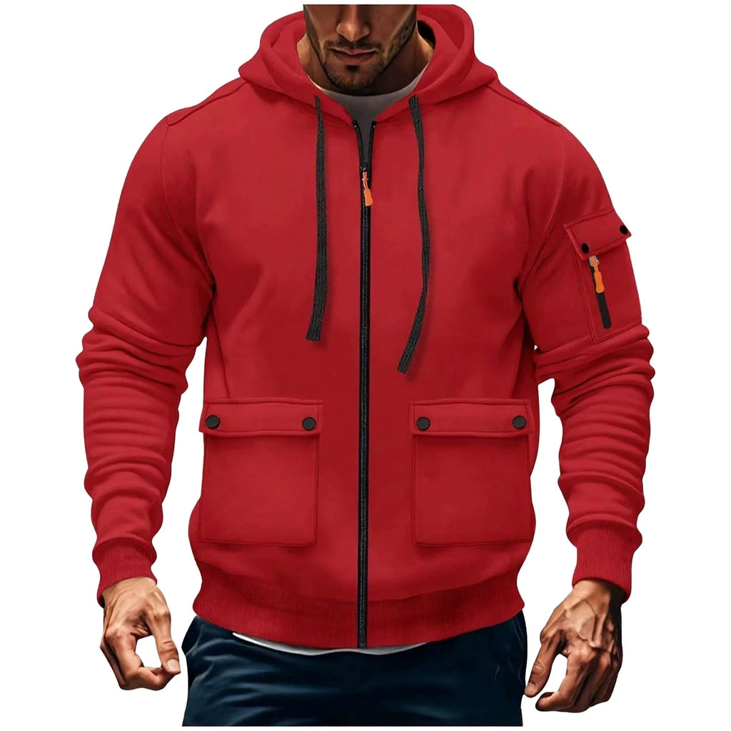 Zipper Hoodies 2025 Autumn Winter Men's New Long Sleeve Hooded Sweatshirt Fashion pocket decoration Male Fleece Outfit sports
