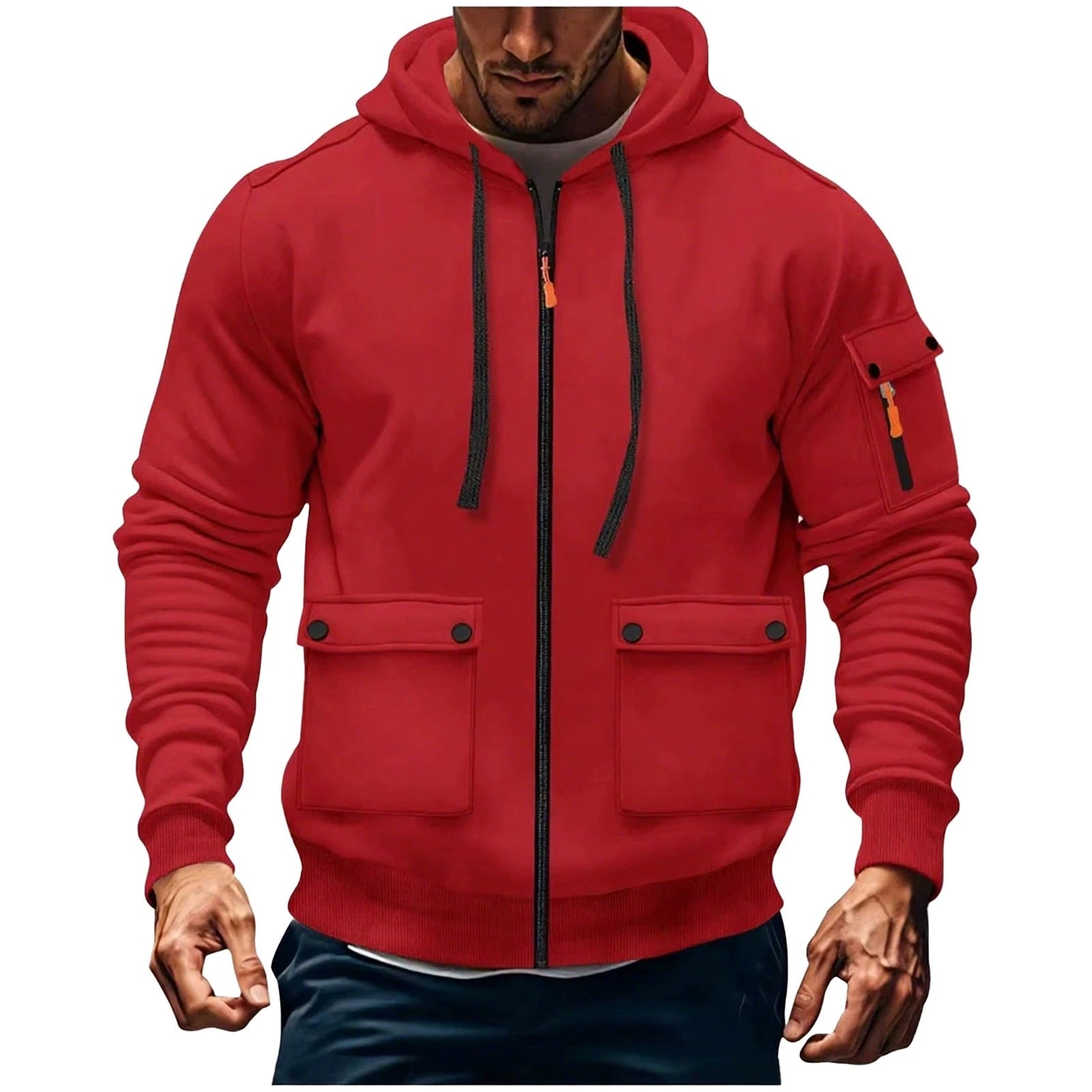 Zipper Hoodies 2025 Autumn Winter Men's New Long Sleeve Hooded Sweatshirt Fashion pocket decoration Male Fleece Outfit sports