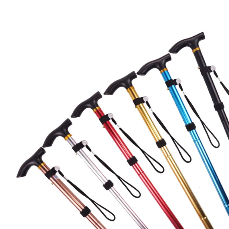 Multifunction Walking Stick Trekking Poles Telescopic Fold Crutches Hiking Stick Crutch Elderly Metal Stick Walking Cane Outdoor
