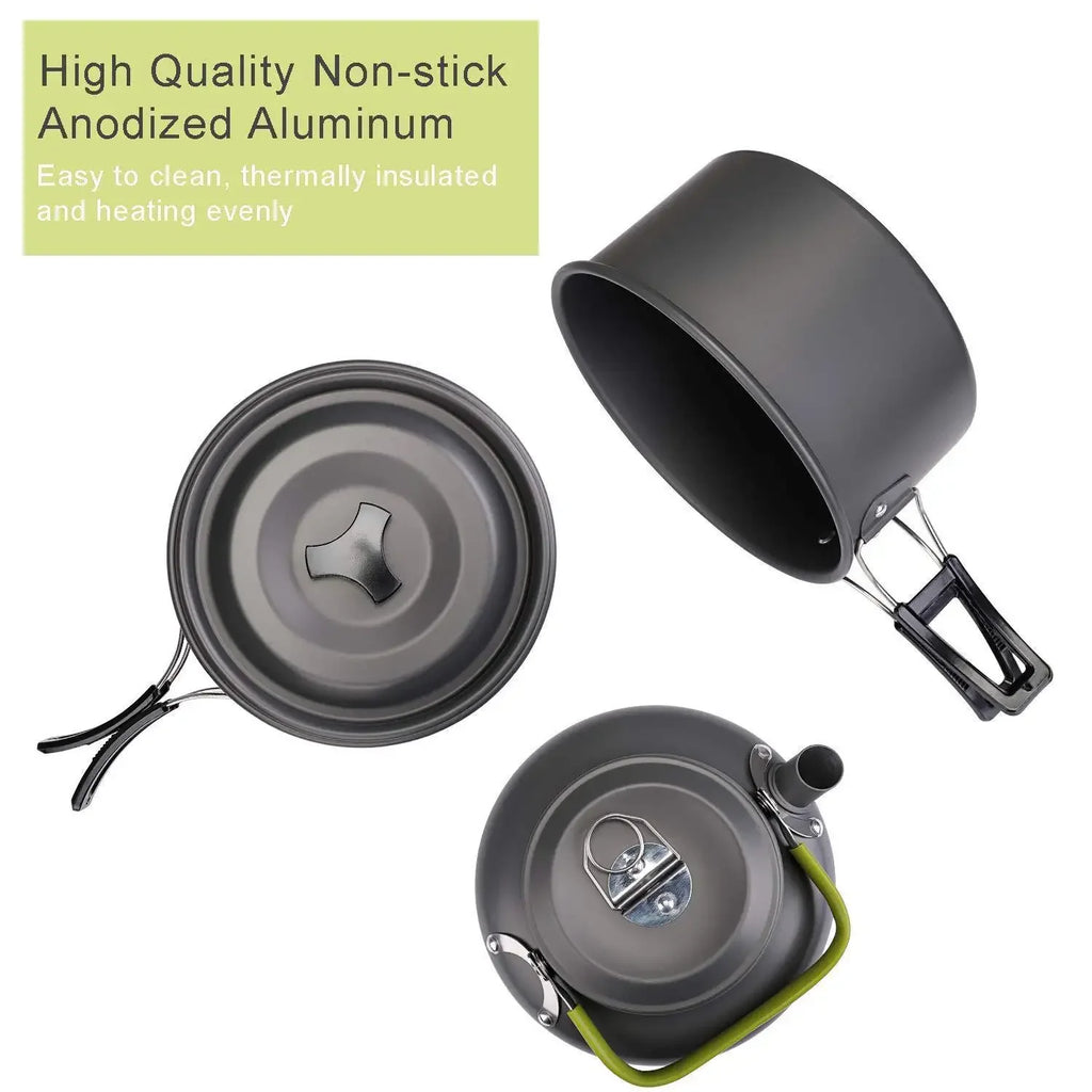 Camping Cookware Kit Outdoor Aluminum Cooking Set Water Kettle Pan Pot Travelling Hiking Picnic BBQ Tableware Equipment