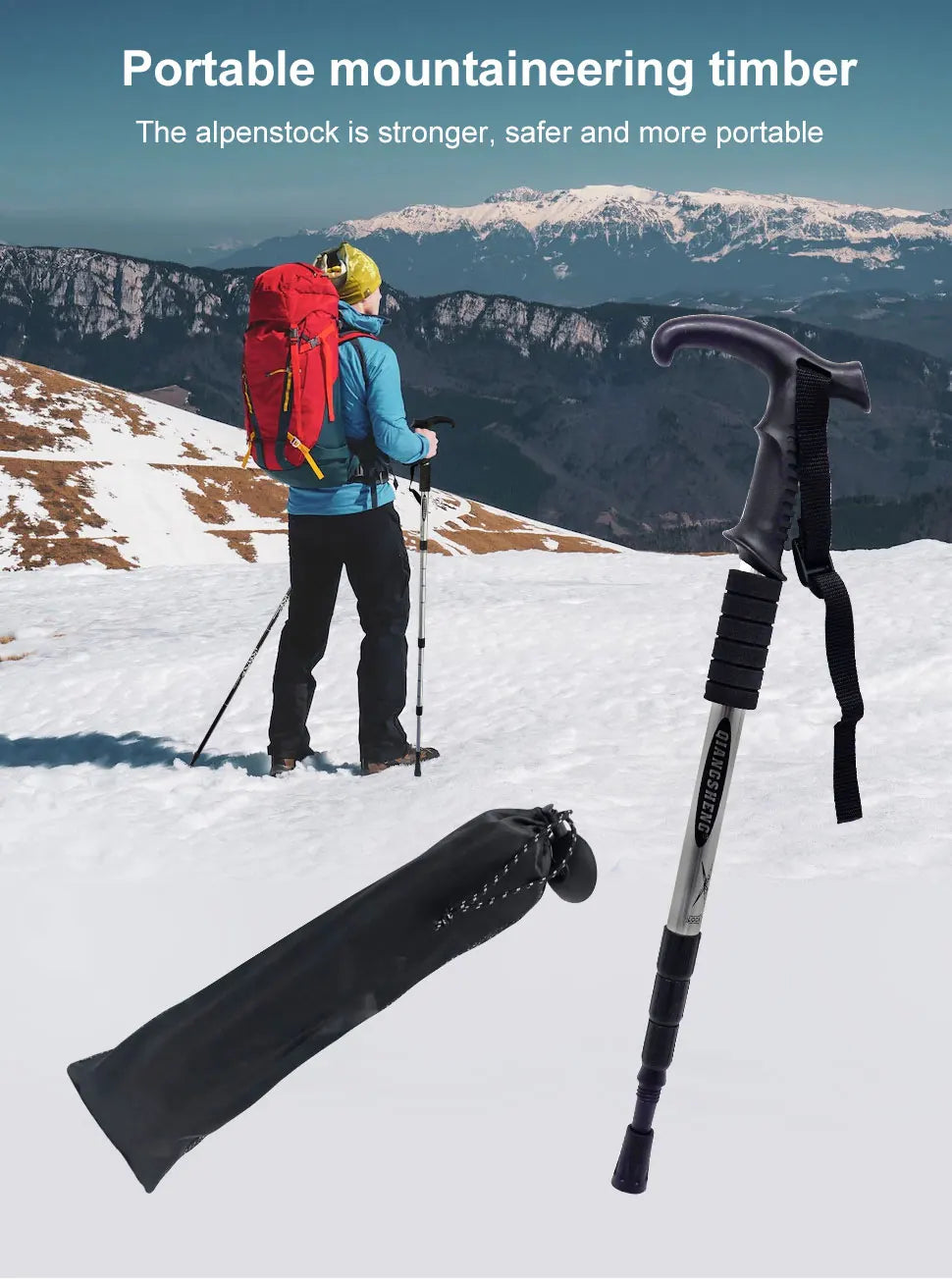 Outdoor Folding Trekkings Pole 4-Section Portable Walking Hiking Telescopic Stick Lightweight Camping Climbing Trekking Stick