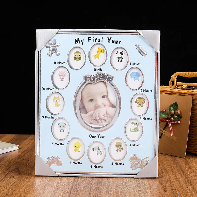 Baby Keepsake Gift My First Year 1 to 12 Months Photo Frame Kids Keepsake Metal Frames Home Decor Baby Growth Record