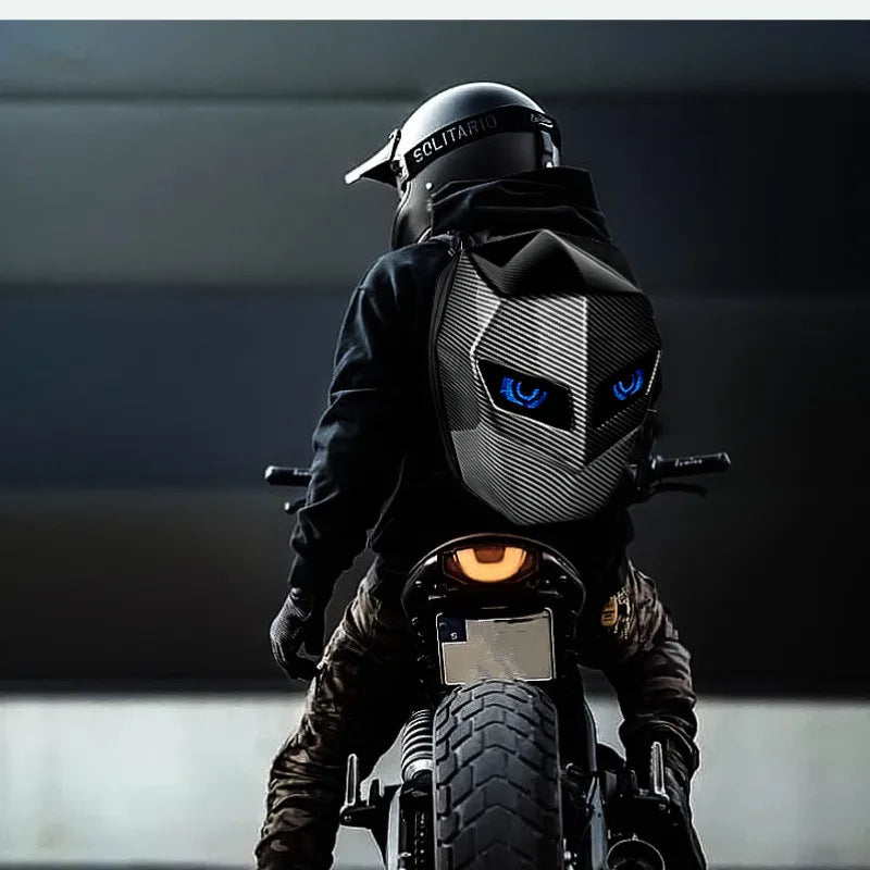 Rider Motorcycle LED Backpacks Light Bluetooth Carbon Fiber School Bags Hardshell Motorcycle Riding Full Helmet Backpack Rugzak
