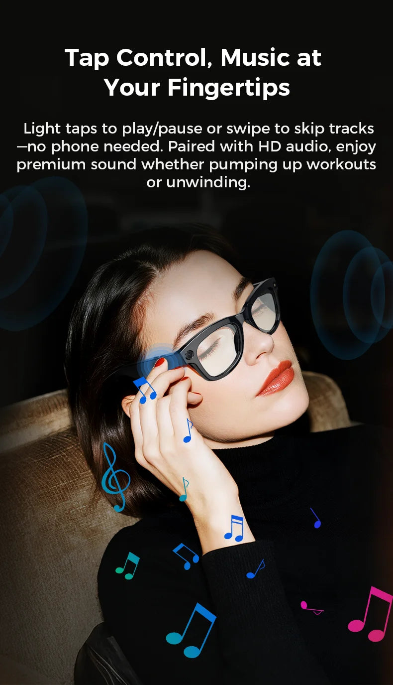 Ai Smart Glasses With 800w High-definition Camera, 4G Memory,Bluetooth Headphones,call,Music,Photo Shooting,Video Recording