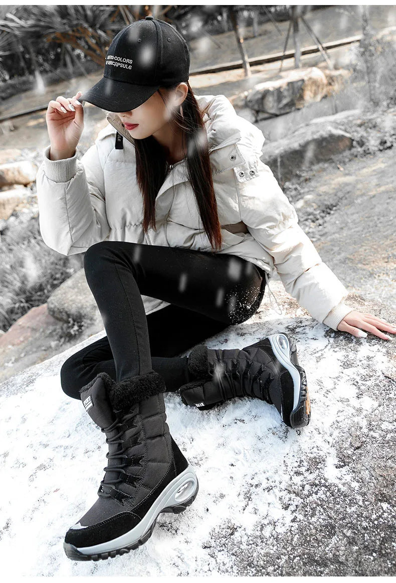 Winter Hiking Boots Shoes for Women Platform Fur Warm Snow Boots Waterproof Slip on Women Comfortable Outdoor Ankle Boots Winter