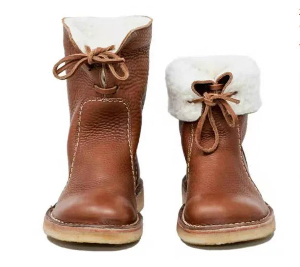 Women's Winter Boots 2025 New PU Leather Women Boots Comfortable Flat Fleece Warm Shoes Women's Ankle Boots Female Footwear