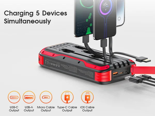 40000mAh Solar Power Bank With Cable Portable Charging Poverbank External Battery Charger Strong Flashlight  for All Smartphones