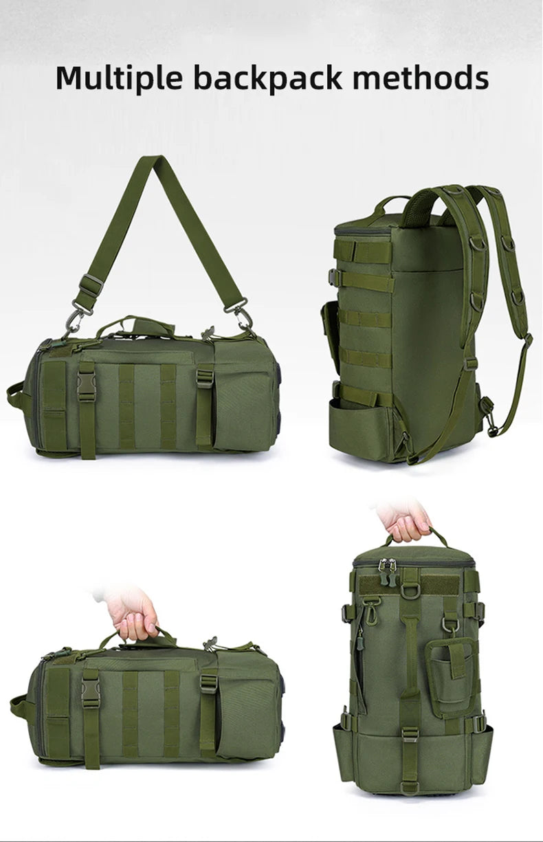 Tactical Fishing Backpack Tackle Bag with Rod Holders Fish Equipment Storage Molle Camping Hiking Outdoor Multifunctional Bag