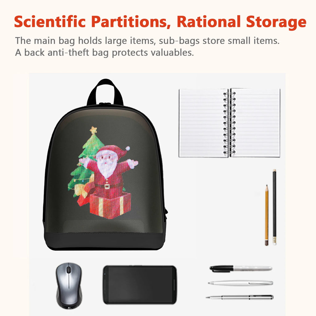 LED Backpack Smart Screen Outdoor Travel Bag with BT App Control and High-Clear Display DIY for Entertainment Display