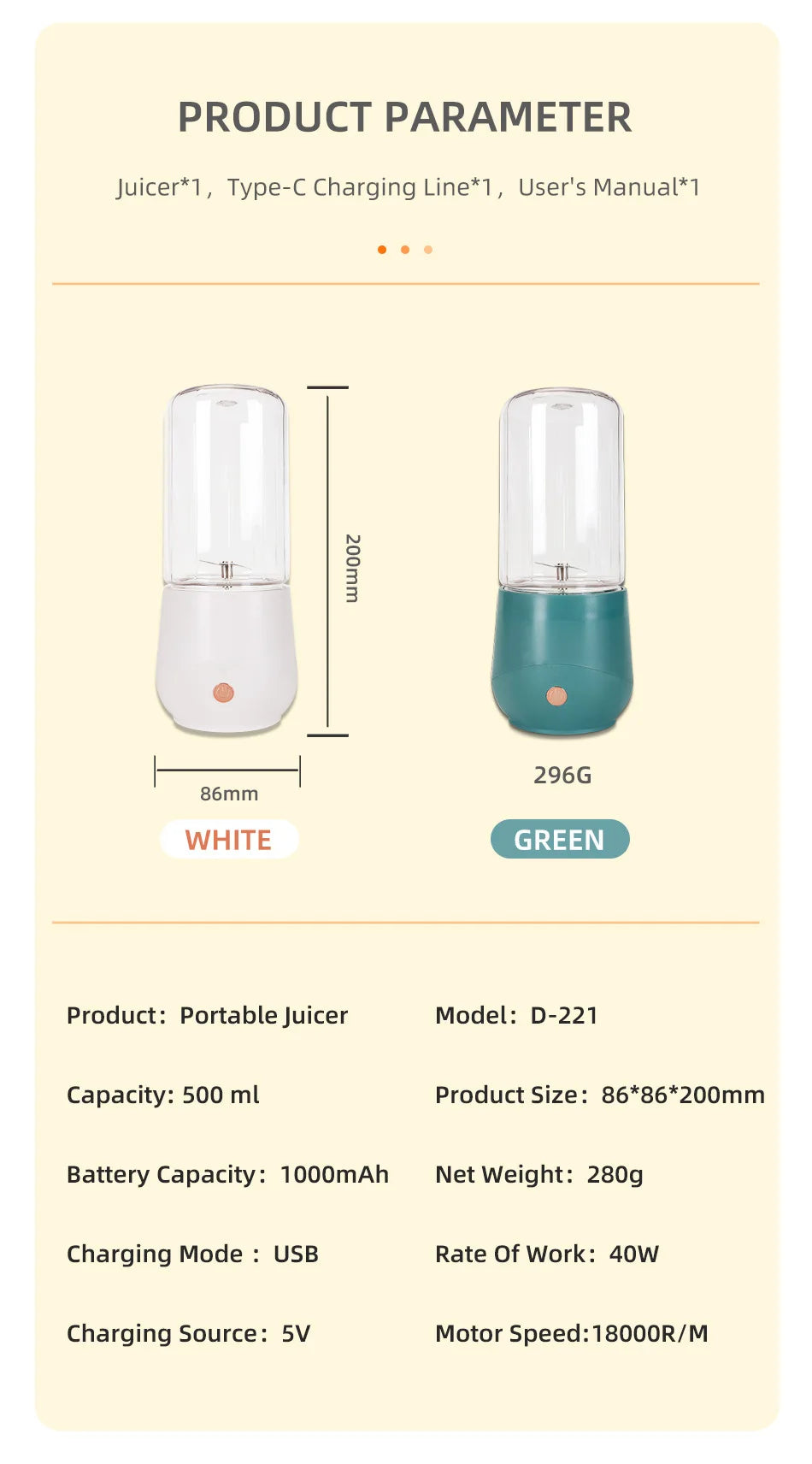 Portable Electric Juicer Blender Usb Mini Fruit Mixers Extractors Food Milkshake Multifunction Juice Maker Smoothies Ice Machine