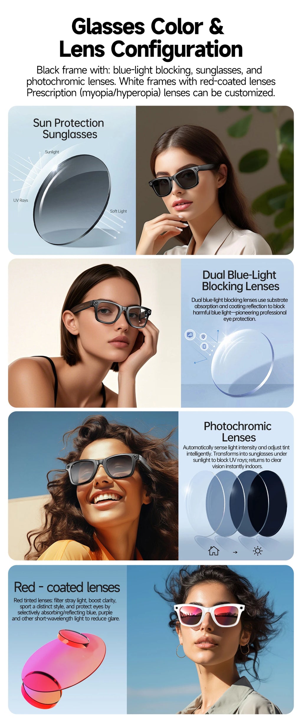 AI Smart Glasses 8K HD Photochromic Multifunction Translate Camera Glasse Bluetooth Call Voice Assistant Music Player Sunglasses
