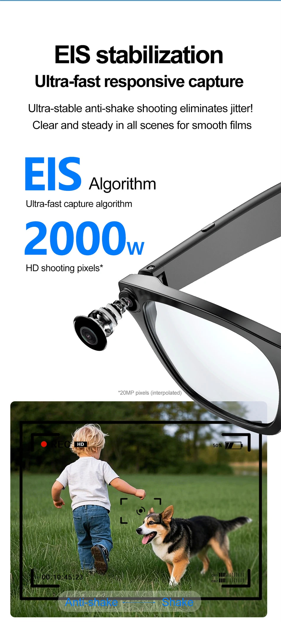 New AI Smart Glasses 500W Camera 1080P Video Smart Glasses with Camera Bluetooth Glasses Anti-Blue Light Glasses Everyday Wear