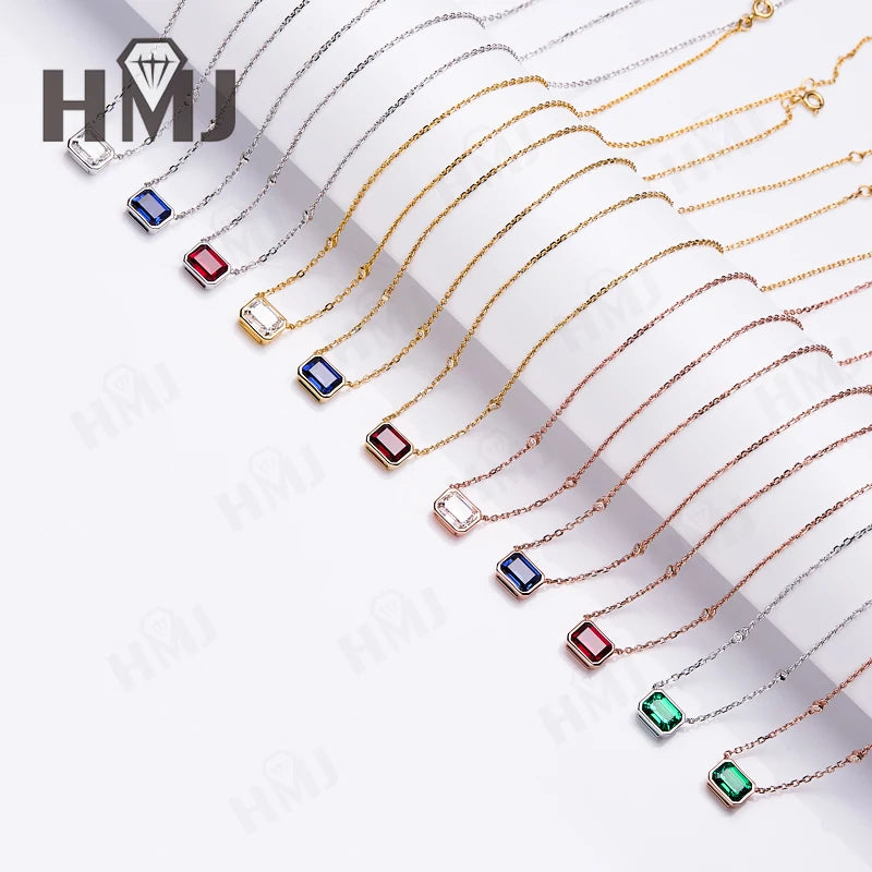 Lab Grown Dimaond and Lab Emerald Necklace for Women Solid 18K 14K 10K 925 Sliver Yellow Gold Emerald Pendant for Anniversary