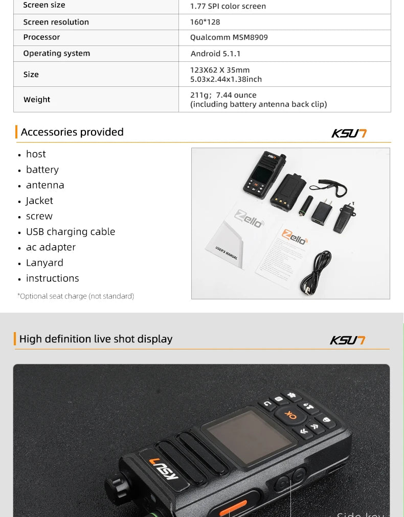KSUT ZL18 Zello Walkie Talkie 4g Sim Card WiFi Network Cell Phone Radio Long Range 100 Miles GPS Professional POC Walkie Talkie