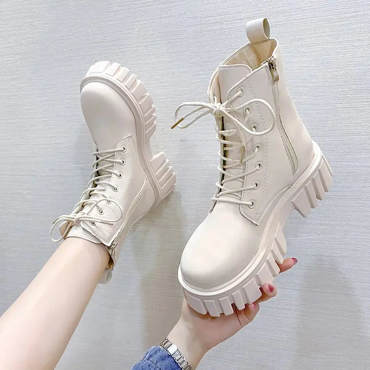 Winter Boots Female 2025 New British Womens Shoes Thick Bottom Mid-calf Single Boots Thick Heeled Casual Ankle Boots for Women