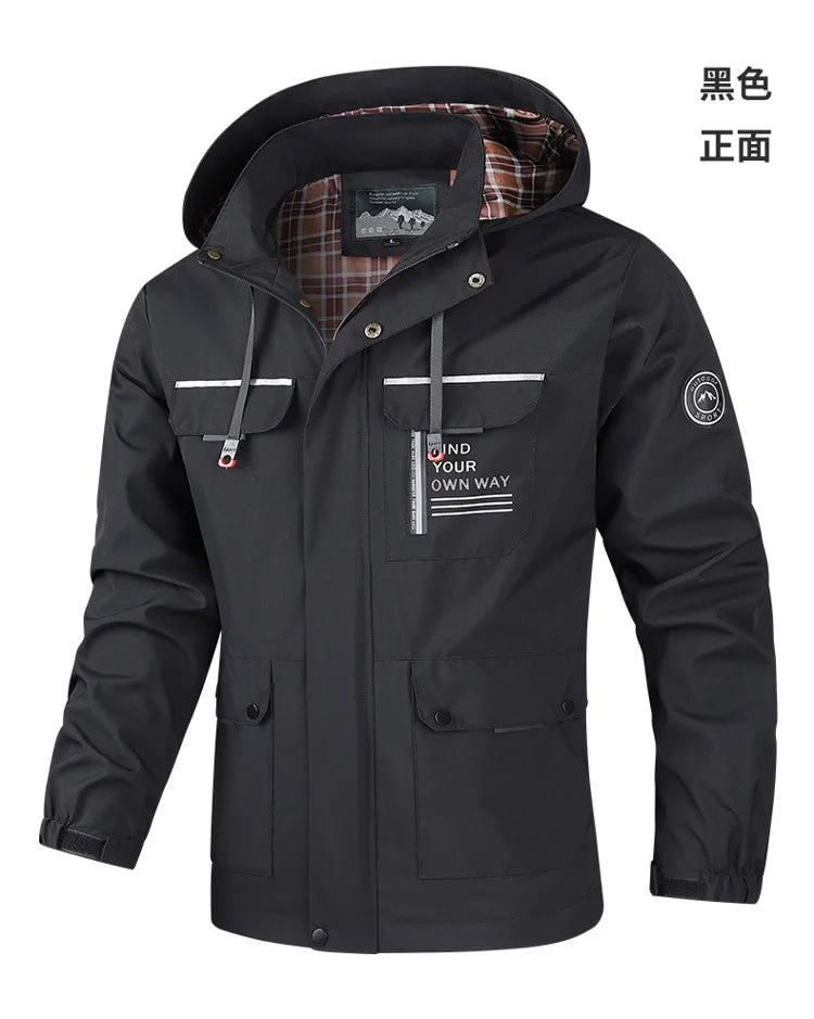 Fashion Men's Casual Windbreaker Jackets Hooded Jacket Man Waterproof Outdoor Soft Shell Winter Coat Clothing Warm Fleece Thick