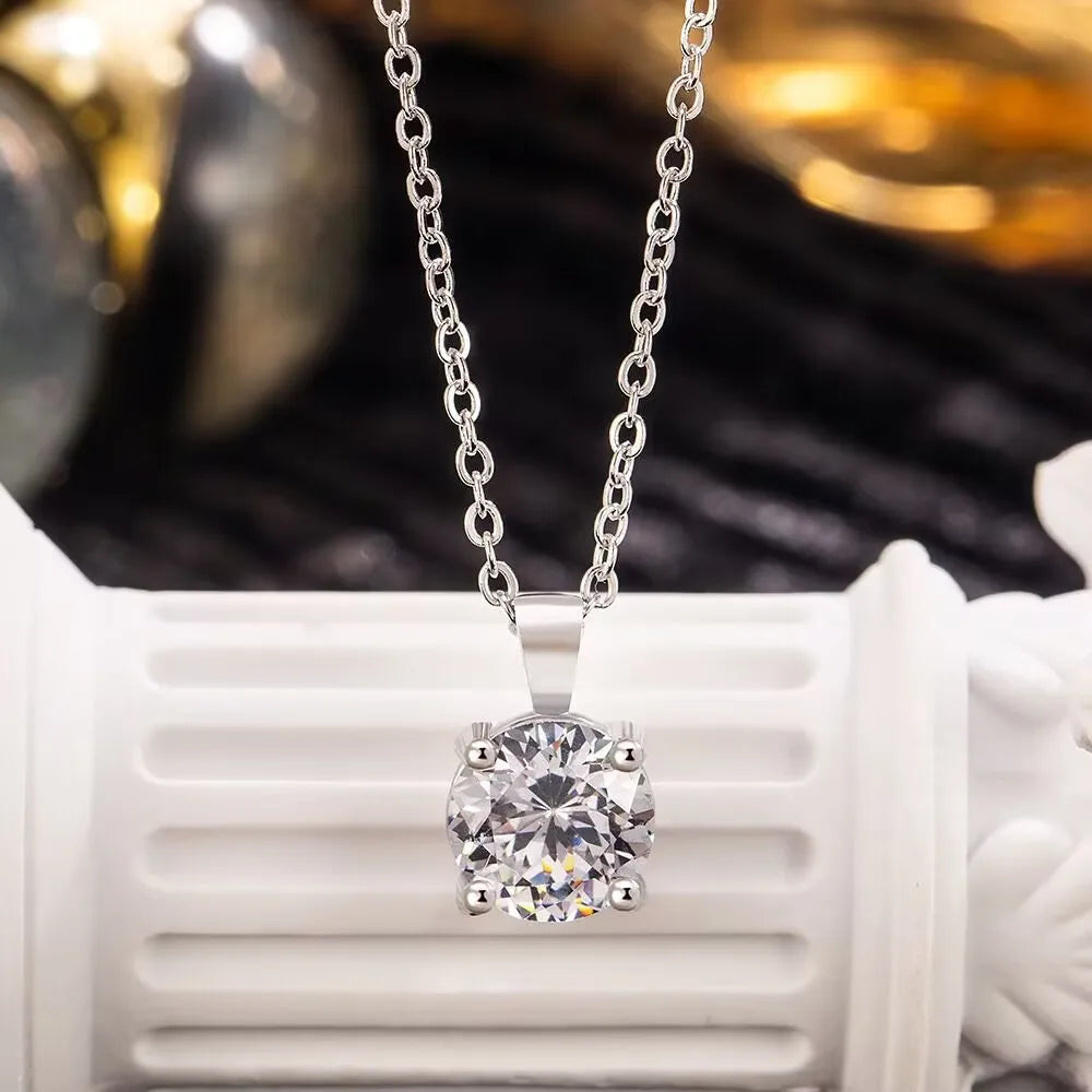 Lihong Classic Women's Necklace AAAAA Zirconia 1ct Four Prong 925 Sterling Silver Pendant Luxury Fine Jewelry