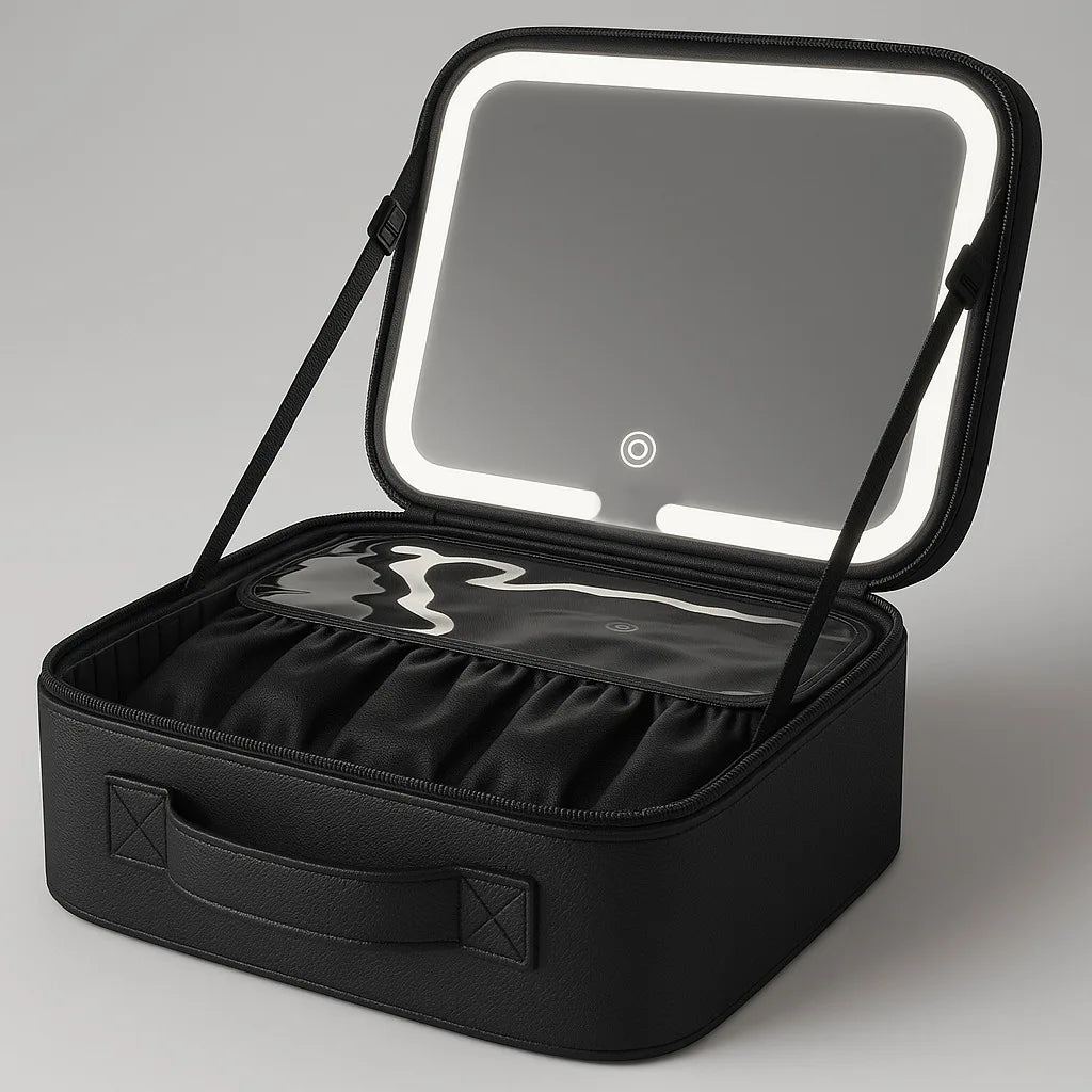 New LED illuminated makeup bag with mirror case, large capacity, high-end feel, portable and handheld