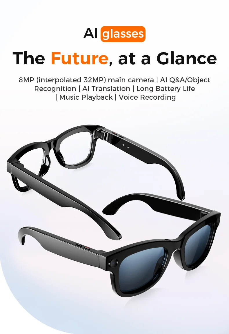 Ai Smart Glasses With 800w High-definition Camera, 4G Memory,Bluetooth Headphones,call,Music,Photo Shooting,Video Recording