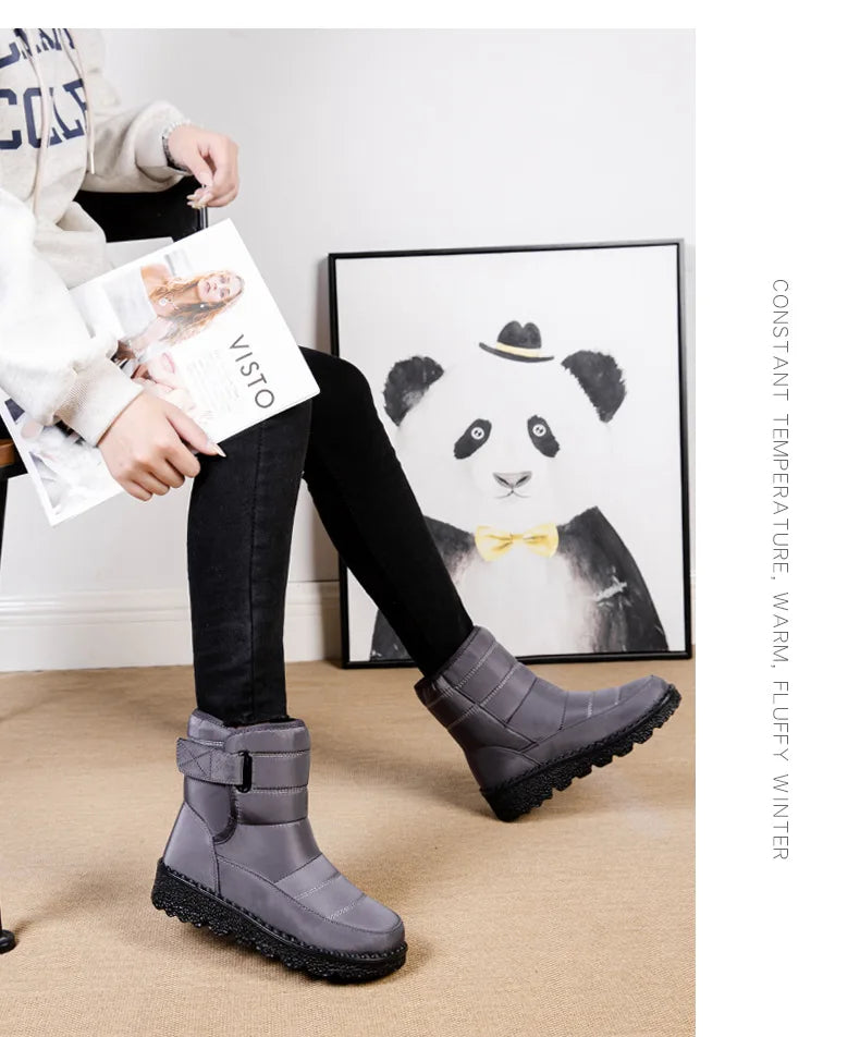 Women Boots 2025 Winter Warm Woman Waterproof Snow Boots Winter Warm Fur Botas Mujer Cotton shoes Black Ankle Boots For Women