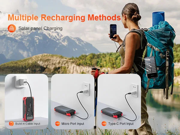40000mAh Solar Power Bank With Cable Portable Charging Poverbank External Battery Charger Strong Flashlight  for All Smartphones