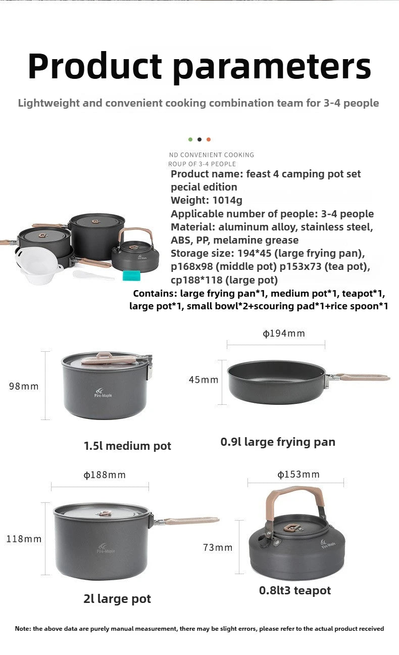 Outdoor Camping Cooker Pot Set Camping Meal Cooking Hot Pot Portable Equipment Kettle Single Pot
