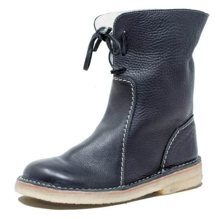 Women's Winter Boots 2025 New PU Leather Women Boots Comfortable Flat Fleece Warm Shoes Women's Ankle Boots Female Footwear
