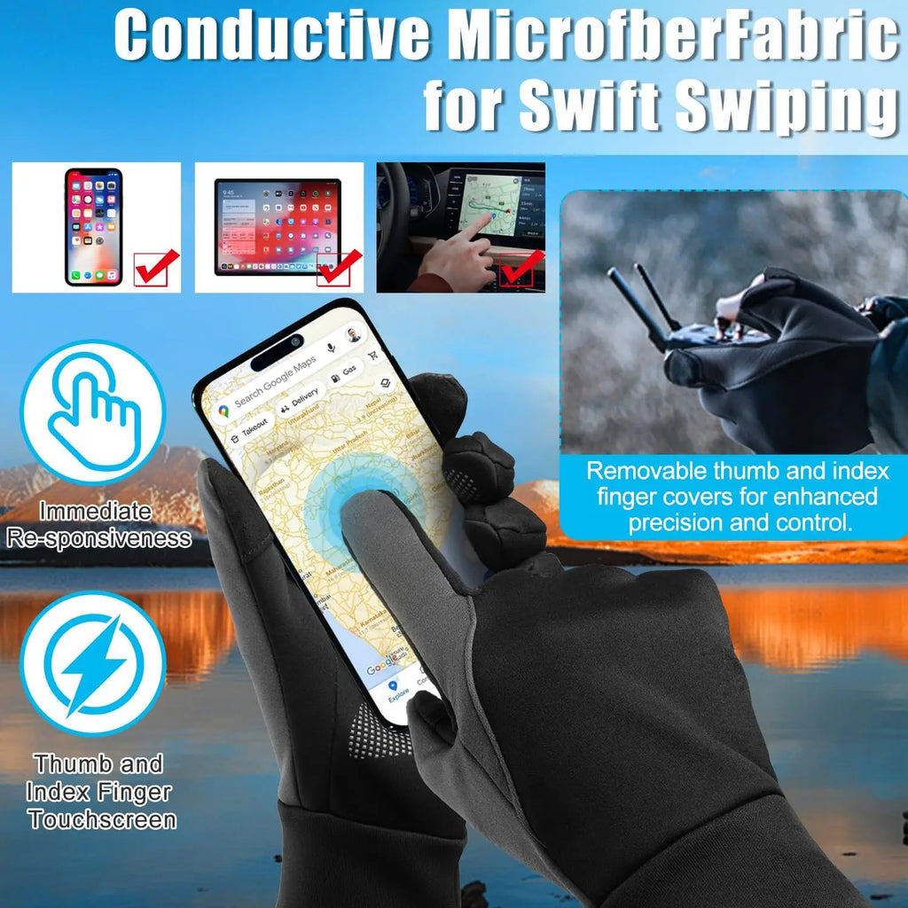 Men Winter Warm Gloves Waterproof Windproof Touchscreen Fleece Lined Thermal Anti Slip Gloves for Outdoor Cycling Hiking