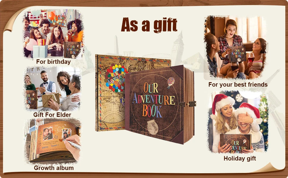 Our Adventure Book 146 Page Album Retro Style Travel Diary DIY Handmade Photo Album Scrapbook Retro Kraft Journal Children Gift