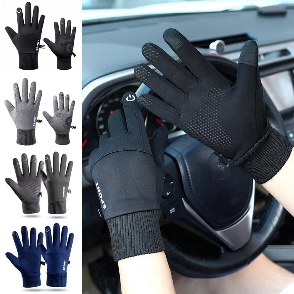 1 Pair Waterproof Winter Gloves Thermal Fleece Lining Windproof Anti Slip Touchscreen For Cycling Skiing Hiking Outdoor Sports