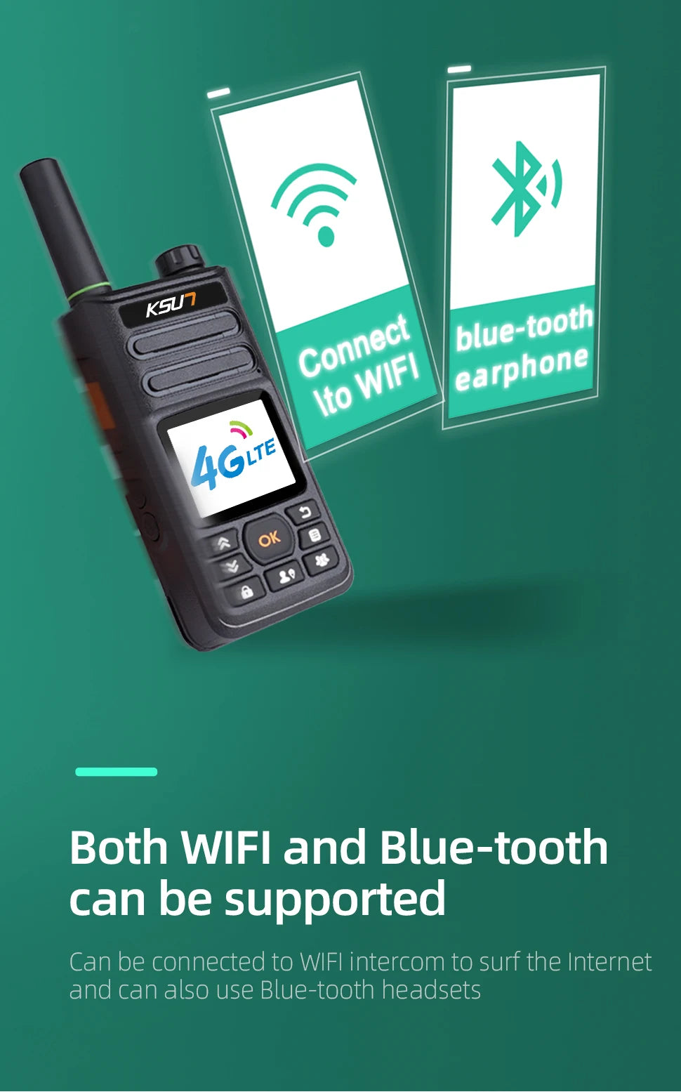 Long Range Walkie Talkie 4g Network  Android Internet Wifi Compatible With ZELLO App 100KM Global POC Radio Station KSUN ZL10