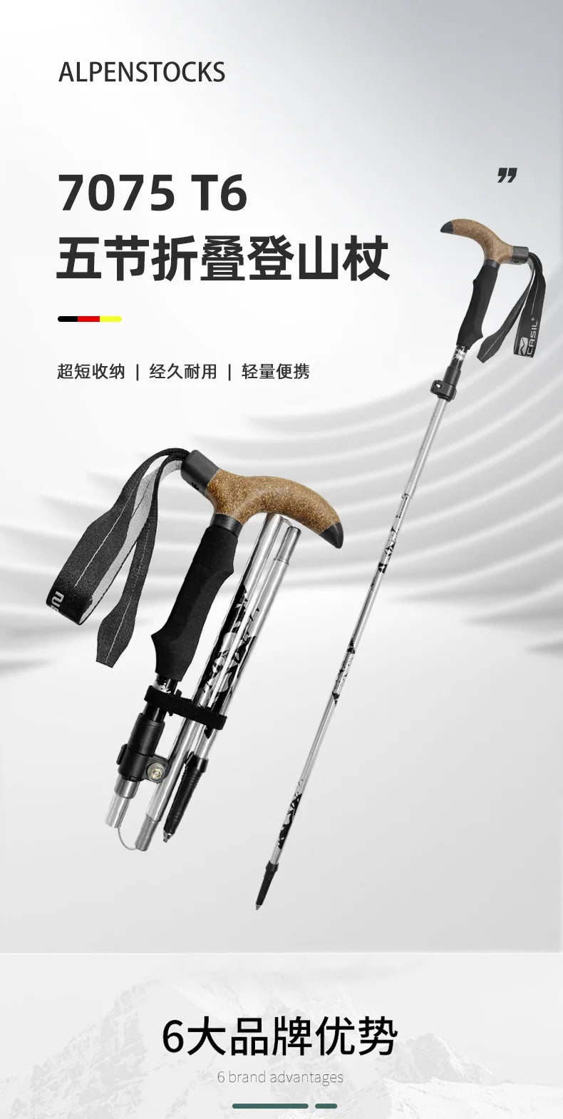 2 Pack Trekking Poles 5 Section 30-110cm Adjustable Folding Hiking Sticks Lightweight Aluminum Alloy Walking Staffs for Camping