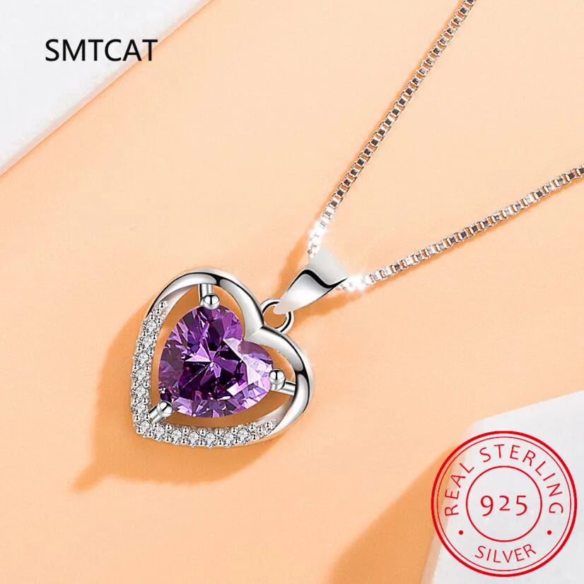 Natural Blue Topaz 925 Sterling Silver Gemstone Romantic Heart Pendant Necklace for Women Fine Jewelry Collares de Prata