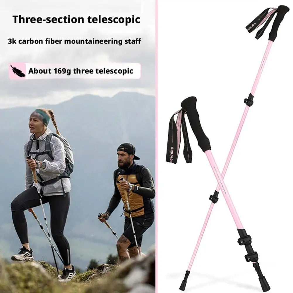 Mountaineering Stick - Carbon Fiber Telescopic Three-section Outdoor Hiking Stick Outdoor Lockable Handrail For Walking