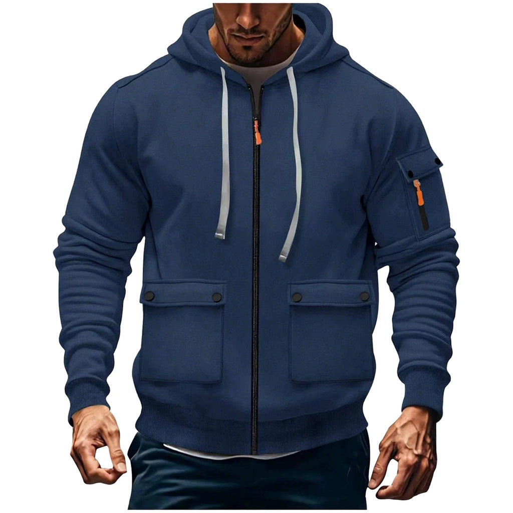 Zipper Hoodies 2025 Autumn Winter Men's New Long Sleeve Hooded Sweatshirt Fashion pocket decoration Male Fleece Outfit sports