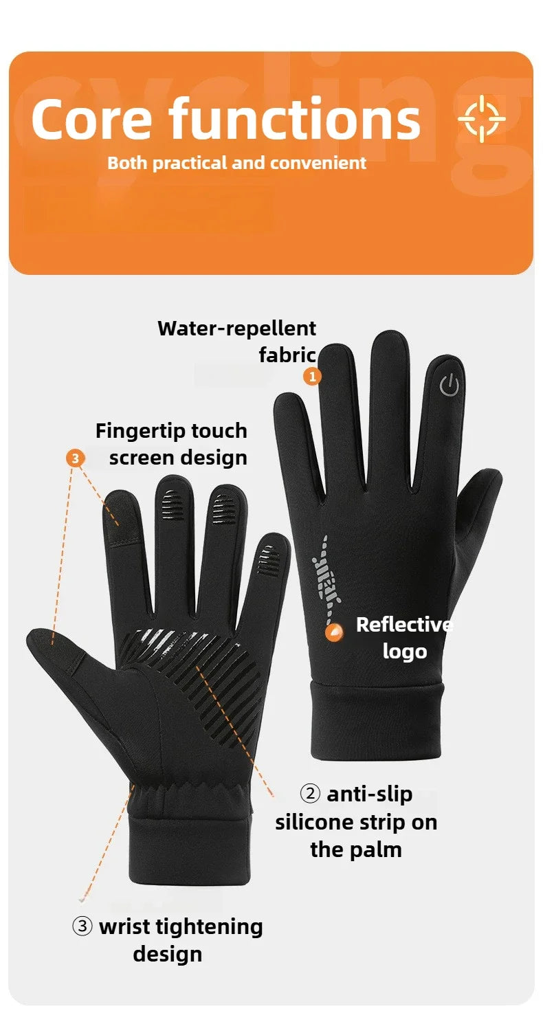 Men Winter Warm Gloves Waterproof Windproof Touchscreen Fleece Lined Thermal Anti Slip Gloves for Outdoor Cycling Hiking