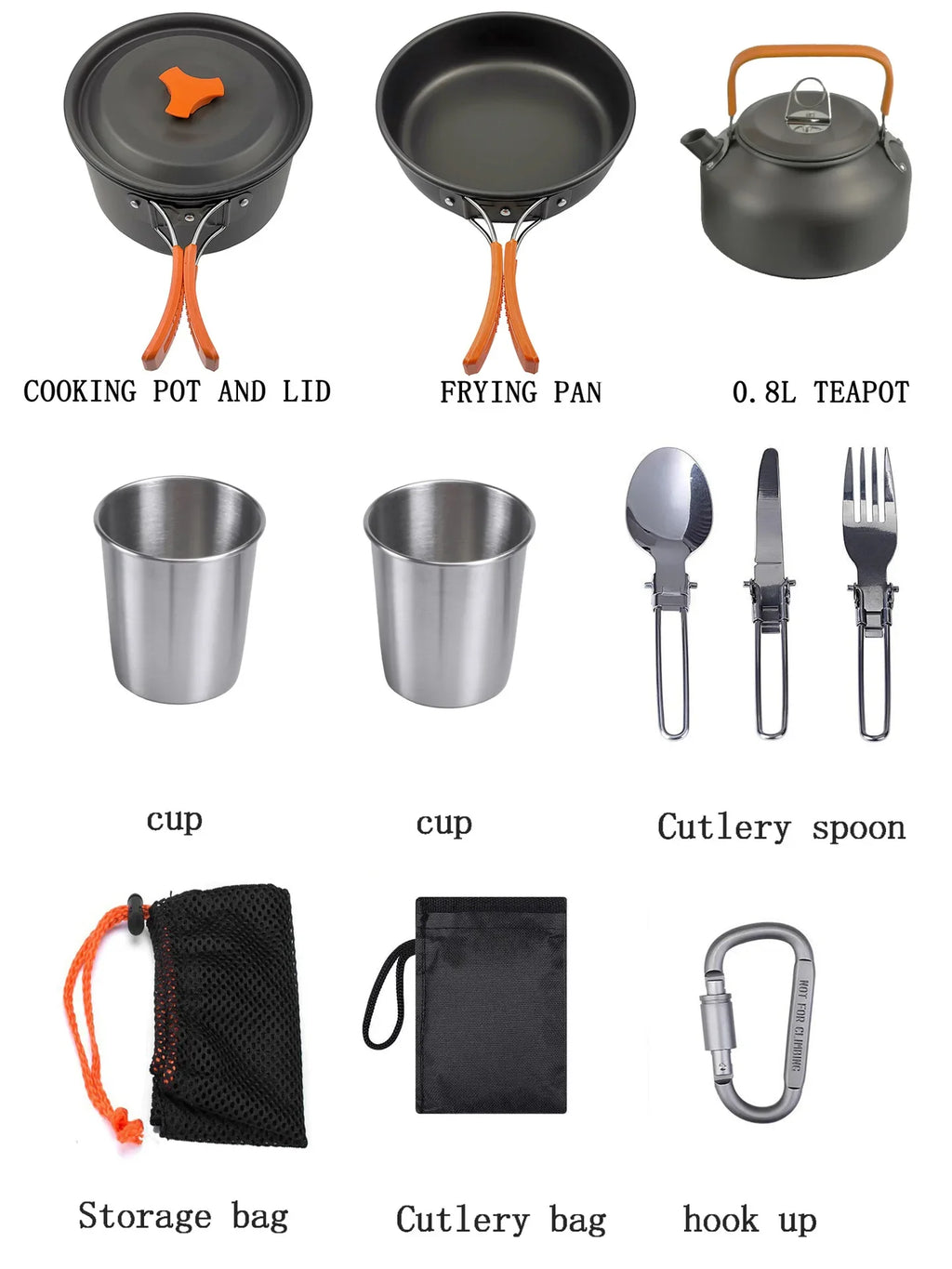Camping Cookware Kit Outdoor Aluminum Cooking Set Water Kettle Pan Pot Travelling Hiking Picnic BBQ Tableware Equipment