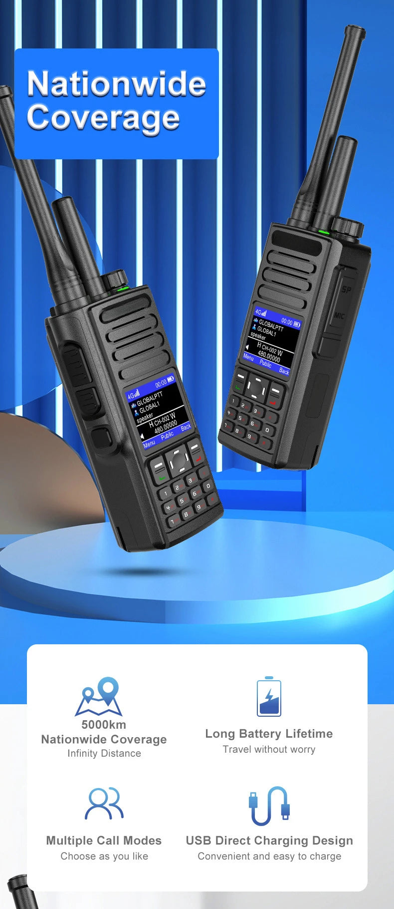 4G Digital Walkie Talkie, Dual Mode, Analog, High Power, 10W Cross-border, unlimited Distance